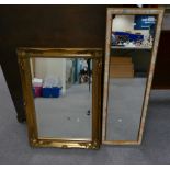 Rectangular guilt framed wall hanging mirror over mantel mirror with a slim modern mirror (2)