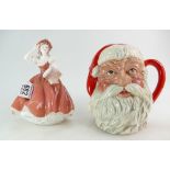 Royal Doulton large character jug Santa Claus D6704 (seconds) and Coalport lady figure Flora (2)