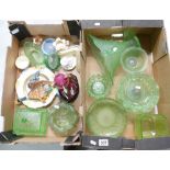 A mixed collection of items to include - Art Deco green pressed glass iridescent fruit bowl /