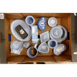 A collection of Wedgwood jasperware items to include vases, pin trays, sweet bowls,