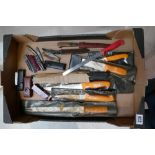 A collection of catering and pocket knifes together with leather man type tools ( 1 tray)