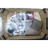 A collection of EPNS silver plated items including teaset with serving tray, table mats,