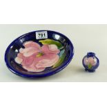 Moorcroft pink Magnolia dish & small vase (2)