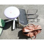 A selection of small items to include a modern purple leather topped stool on casters, fire screen,