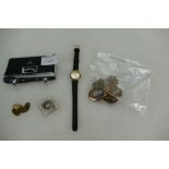 Job lot of jewellery including 9ct gold, gold coloured metal and other jewellery, cuff links,