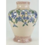 Cobridge Stoneware Trial vase handpainted with blue flowers dated 1998,