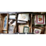 A large collection of framed items including mirrors, pictures, prints etc. Three trays.