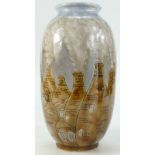 Cobridge Stoneware vase handpainted with potteries bottle kiln scenes, height 21.