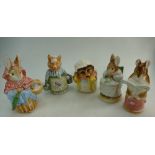 Enesco Beatrix Potter Tiggy Money box, Mrs Rabbit knitting jar, Mrs Rabbit with shopping basket jar.