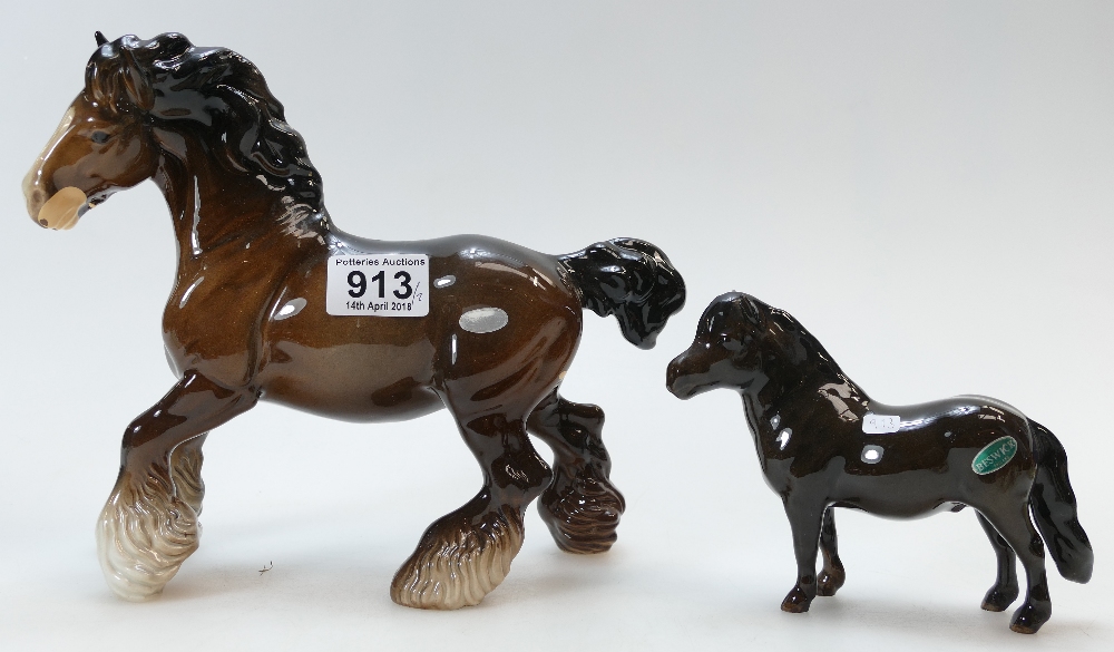 Beswick Cantering Shire 975 and Shetland Foal 1648(2)