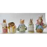 Enesco Beatrix Potter Tiggy Money box, Mrs Rabbit knitting jar, Mrs Rabbit with shopping basket jar.