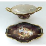 Carltonware two handled dish decorated with bird of paradise and flowers and a Crown Devon