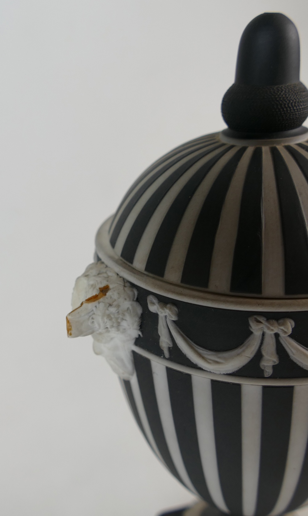 Wedgwood black & white dip jasper ware two handled urn & cover, height 22. - Image 2 of 3