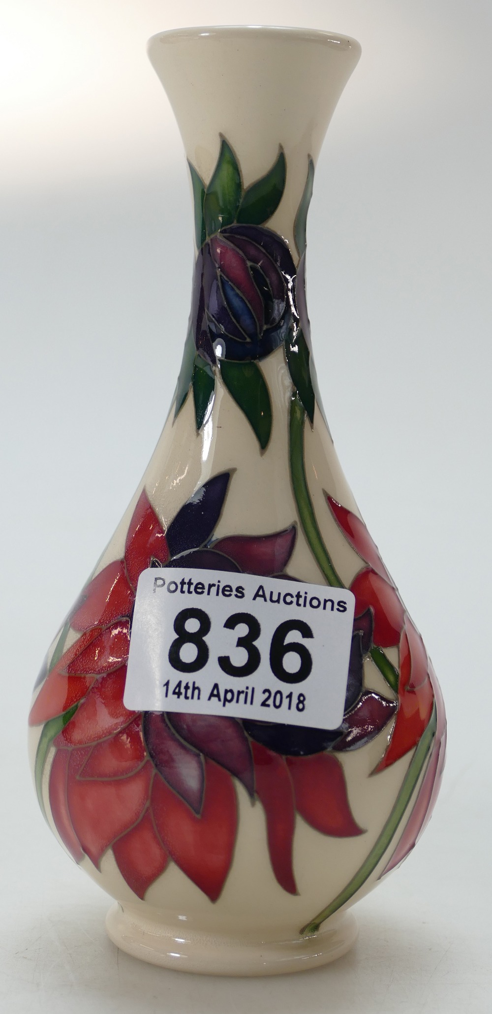 Moorcroft Ruby Red vase. Designed by Emm