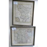 Pair old prints of maps of Derbyshire containing County and Market towns and a similar one for