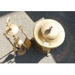 A brass lidded coal bucket with a fireside tool set on hanging barleytwist stand. (2).