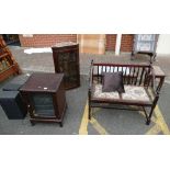 An assortment of furniture to include - reproduction mahogany glazed cabinet, telephone/hall bench,