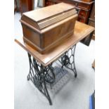 Jones Sewing Machine in oak cased foot press