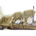 Fabric drop arm 2 seater settee and matching arm chairs(3)