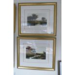 A pair of hand coloured re-strike engravings in gilt frames of landscape scenes signed Corot (2)