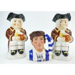 Pair of Kensington character jugs and Royal Doulton Footballers character jug D6968 (seconds) (2)