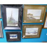A collection of vintage picture including pair watercolours of landscapes signed A Kirk in gilt
