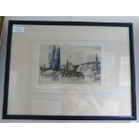 19th century pencil drawing of Iffley Mill pool, signed in black frame,