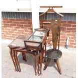 Mahogany nest of tables, wall clock ,