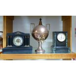 Marble cased regency style mantle clock, with a similar slate and marble architectural clock,