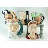 Royal Doulton large character jug Catherine of Aragon D6643, Neptune D6548, The Trapper D6609,