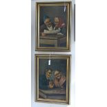 Italian school pair of 19th Century oil paintings on canvas, both with elderly couples scenes,