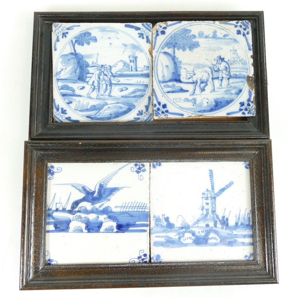 Two pairs of Delft tiles 18th Century. 1