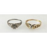 9ct white gold ladies ring size P and 9ct yellow gold ladies ring size S, 4.