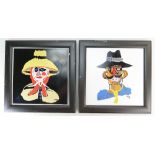 Two Cesar Manrique tiles dated '85 measuring 19cm x 19cm excl. frames.