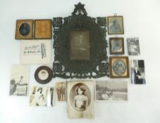 Tray containing large hand made metal photo frame,