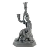 A prestige Wedgwood & Bentley Black Basalt candlestick Diana Goddess of the Hunt, height 34cm,