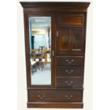 Edwardian mahogany Combination wardrobe with mirror door and cupboards and draws