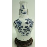 19TH Century crackle glaze blue and white vase with chrysanthemum and butterfly decoration seated