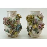 A pair of 19th century Doultons embossed floral vases, height 22.