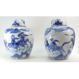 A fine pair of large Chinese GINGER JARS and lids, blue & white 19th century or earlier,