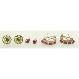 9ct Gold pair of earrings set with Rubies and Diamonds and a pair of earrings set with green semi