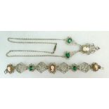 Vintage Cameo & green stone filigree necklace and matching bracelet (2)