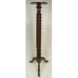 Victorian carved mahogany twist torchere stand on carved tripod base