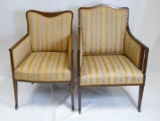 Two similar Edwardian inlaid mahogany armchairs,
