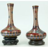 19th Century Pair of Oriental Cloisonne enameled vases 12.