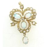 9ct gold opal diamond and seed pearl pendant/brooch,