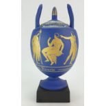 Wedgwood & Bentley prestige First Days two handled vase gold on blue Jasper.