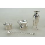 Silver coin modelled SALT dish and spoon, Chinese silver miniature vase,