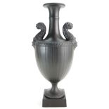 Wedgwood & Bentley prestige striped panther vase with black basalt engine-turned decoration,