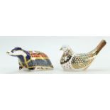 Royal Crown Derby paperweights - Moonlight Badger and large Dove,